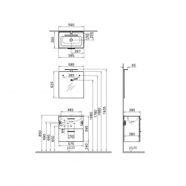 Vitra Mia 60 Cm Beyaz Banyo Dolabı Takımı 75021 - 3