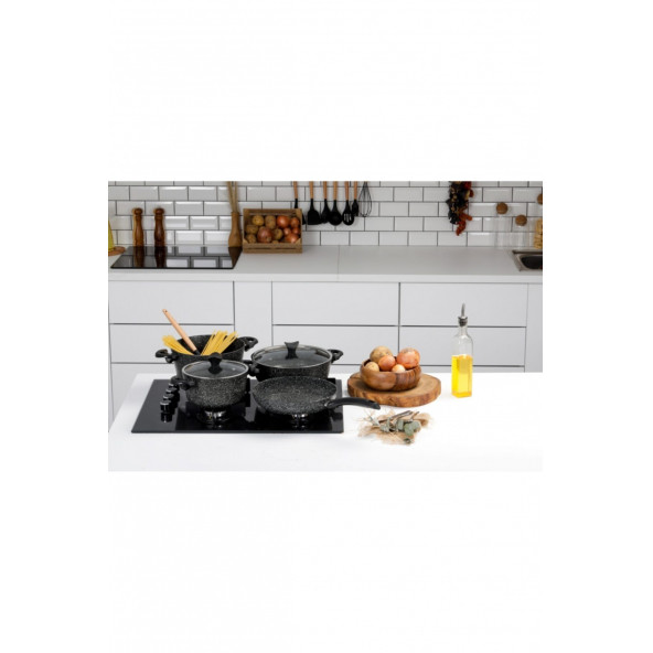 TAÇ 3455 Master Cook 7 Parça Granit Tencere Seti Siyah - 2