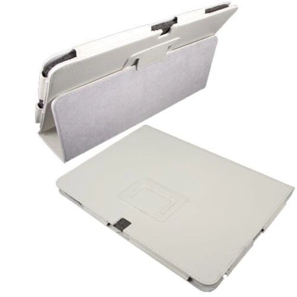 Acer Iconia Tab A700 ile Uyumlu Standlı Deri Kılıf Beyaz Renk