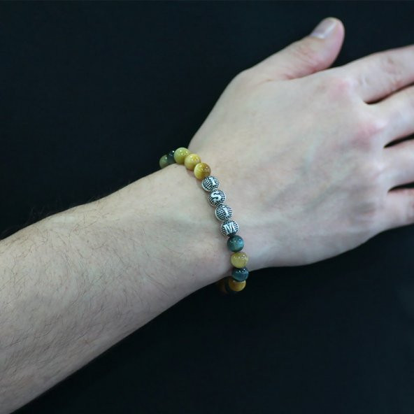 Nipora Çok Renkli Kaplangözü Metal Kombinli Kişiye Özel İsim Yazılı Küre Kesim Doğaltaş Bileklik - Resim 5