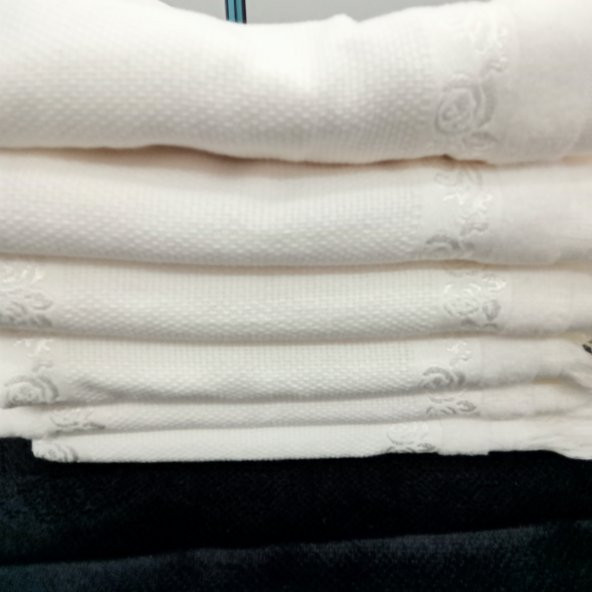 KANAVİÇE İŞLEME KADİFE SOFT KREM HAVLU SETİ 6 ADET 50 X 90 CM - 3