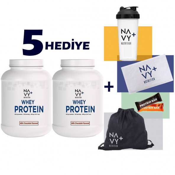 Navy Plus Nutrition 2 Adet Whey Protein Tozu 416 gr Sütlü Çikolata Aromalı ''Shaker''Çanta''Havlu''2x Protein Bar