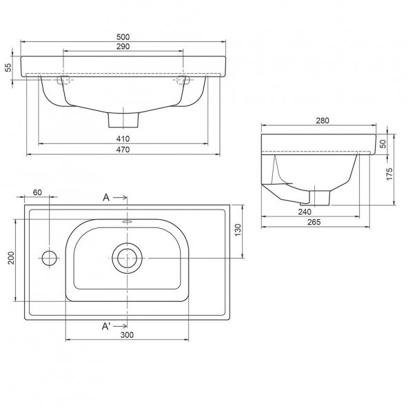 Turkuaz Cerastyle Frame Etajer Uyumlu Lavabo 50x28cm Sağdan Delik - 2