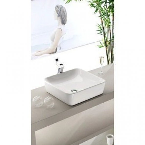 Turkuaz One Lavabo 46 46 cm, Tezgah Üstü Çanak Kare Model - 2
