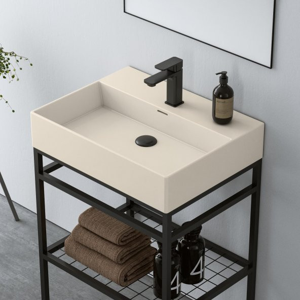Orka Capetown 60 cm Krem Banyo Dolabı Alt Modül ve Lavabo
