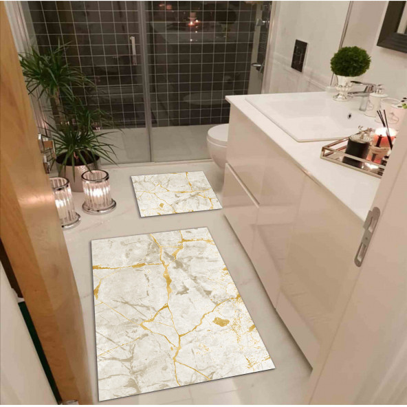 Liva Home Gold Granir Dijital Baskılı Banyo Paspas Takımı
