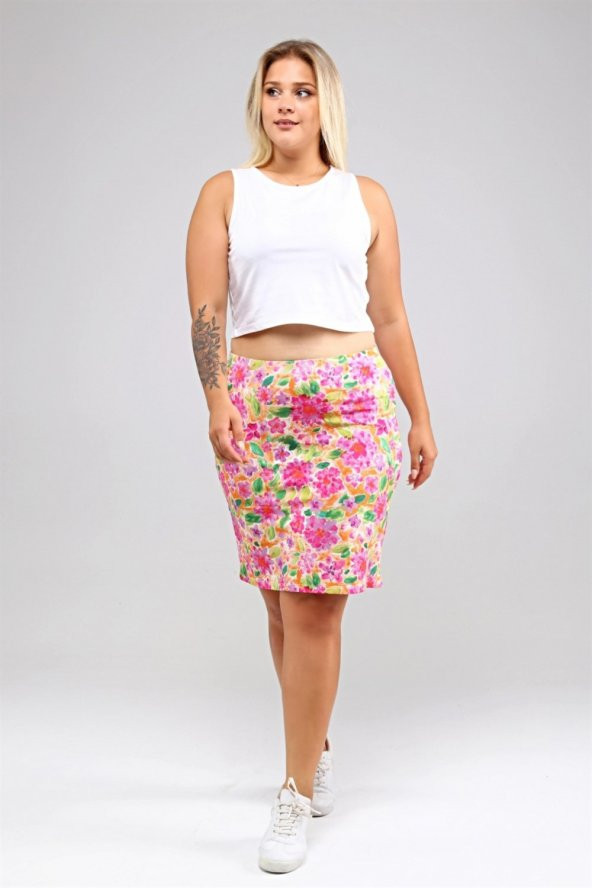 Çiçek Desenli Etek-PEMBE - 2