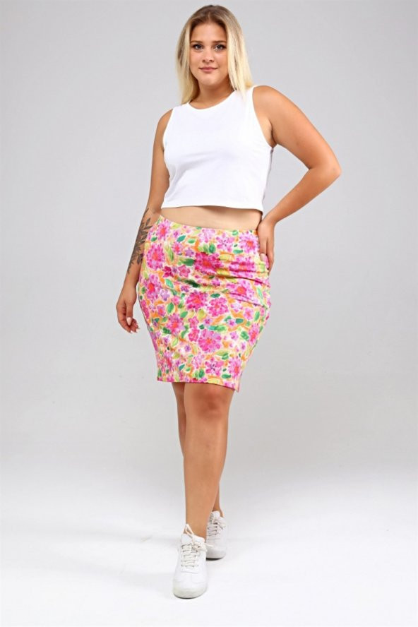 Çiçek Desenli Etek-PEMBE - 4