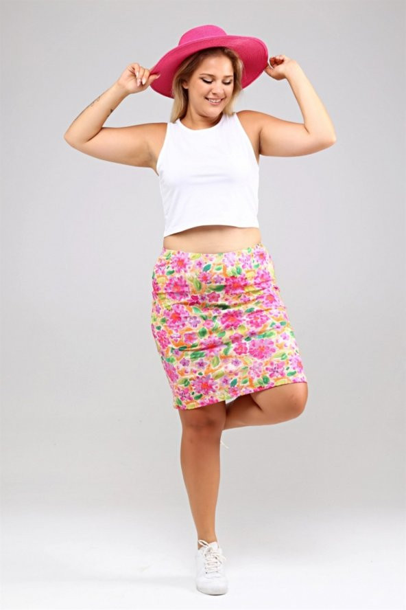 Çiçek Desenli Etek-PEMBE - 6