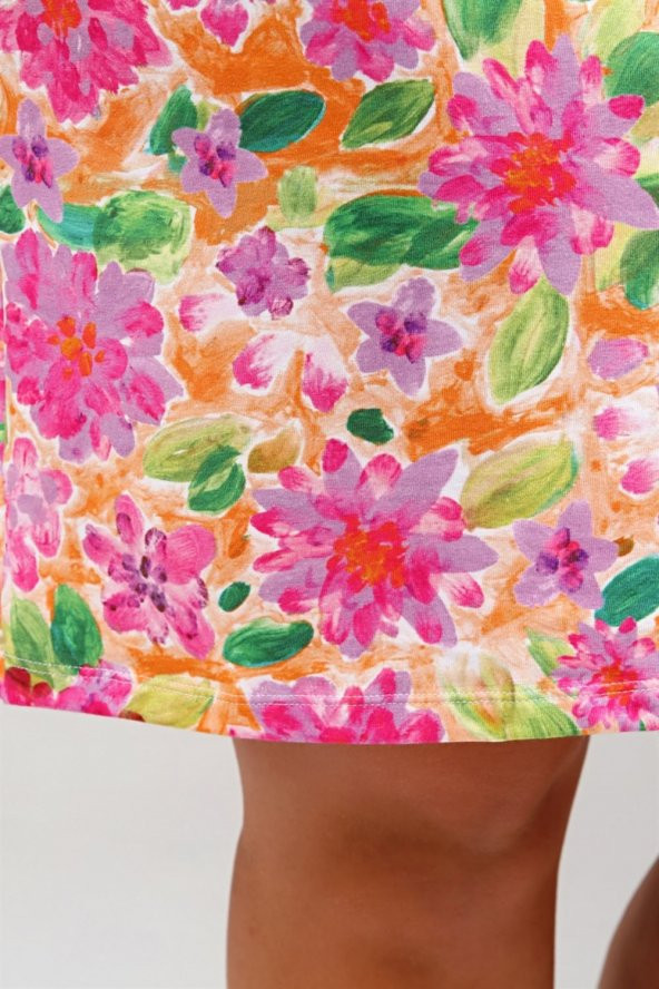 Çiçek Desenli Etek-PEMBE - 9