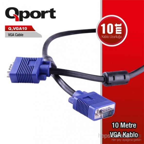 Qport VGA10 15 Pin Filtreli 10M Erkek Erkek Monitör Kablo Q-VGA10 - 2
