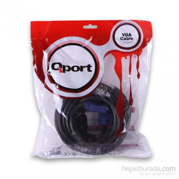 Qport VGA10 15 Pin Filtreli 10M Erkek Erkek Monitör Kablo Q-VGA10 - 3