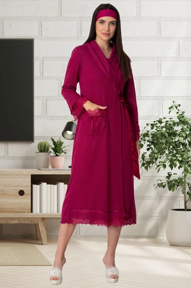 Mecit 5569 Fuşya Triko Sabahlıklı Lohusa Pijama Takımı - 3