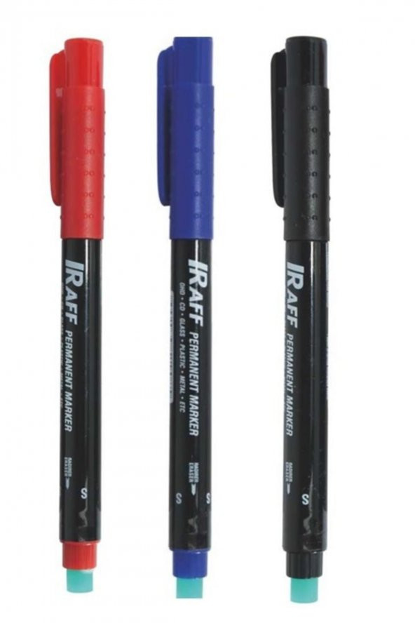 Raff Asetat Kalemi - S (small) Uçlu - 3renk (mavi-kırmızı-siyah)
