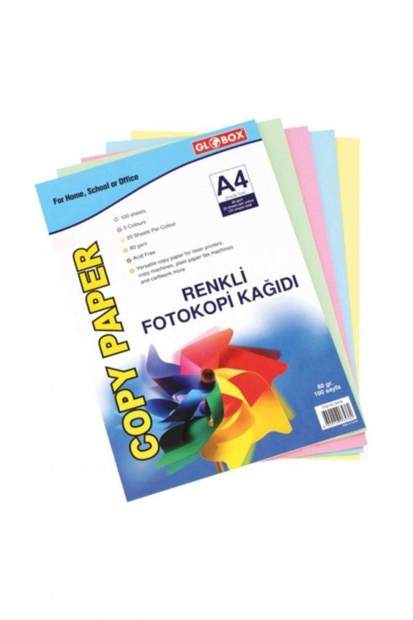 Globox A4 Renkli Fotokopi Kağıdı Karışık 100 Lü