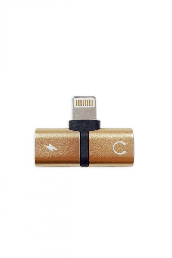 Iphone 7 Uyumlu Gold Şarj Ve Kulaklık Soketi Çoğaltıcı Adaptör Aparat - 1
