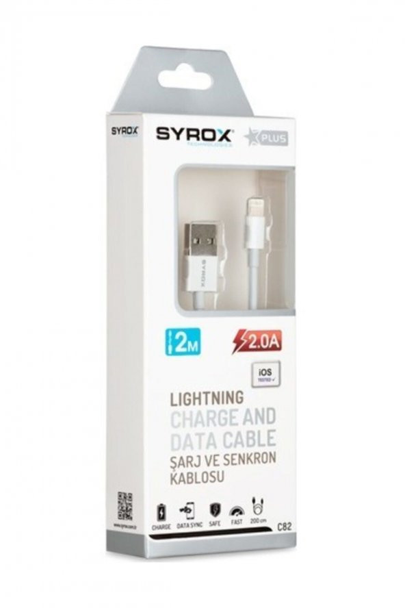 Iphone Lightning Usb Şarj Ve Data Kablosu 2 Metre 2.0a C82 Beyaz