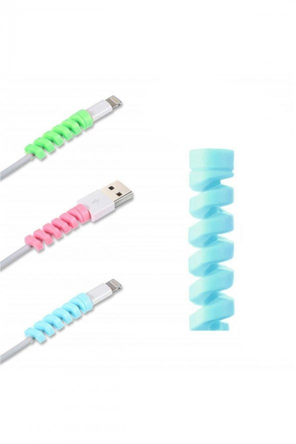 4lü Apple, Android Şaj Kablosu Koruyucu Silikon Spiral Yay Aparat - 3