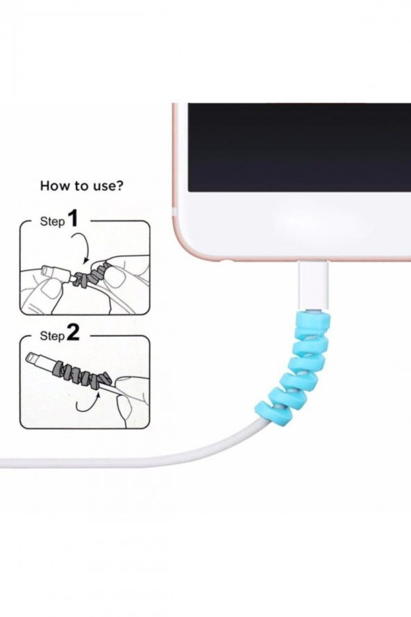 4lü Apple, Android Şaj Kablosu Koruyucu Silikon Spiral Yay Aparat - 5