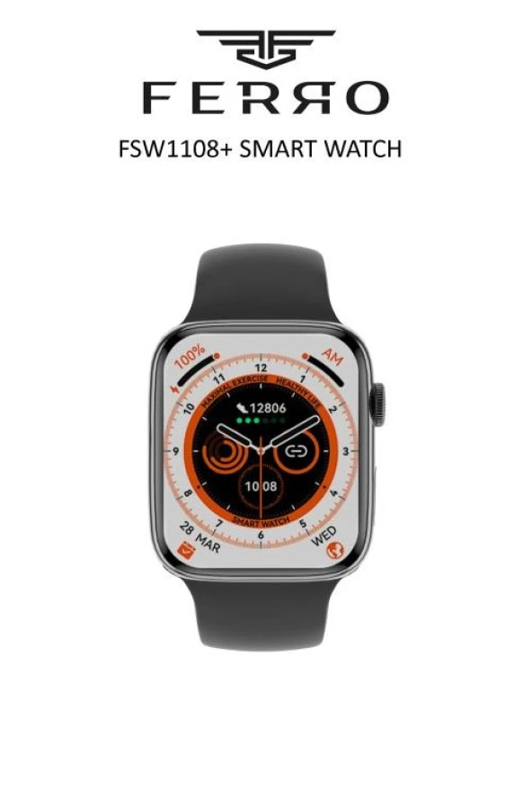 FERRO Watch  44 mm Siyah Android Ve Ios Uyumlu Akıllı Saat Fsw1108