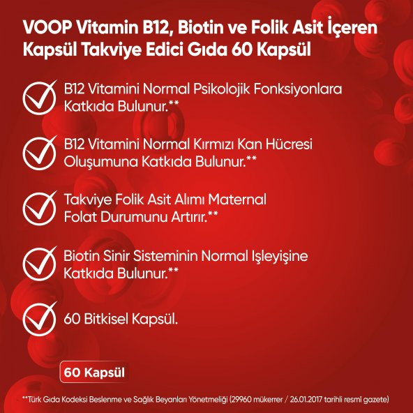 Voop Vitamin B12, Biotin Ve Foik Asit İçeren Takviye Edici Gıda 60 Kapsül - 7