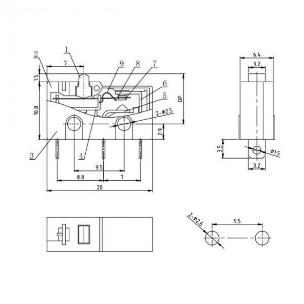 SWİTCH 10x20mm Terminal bacak 3 PİN PALETSİZ ~ MAKARASIZ(KW4-Z1F100) - 2