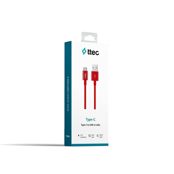 Ttec Type-C Kablo Kırmızı 1.20cm - 2DK12K - Resim 3