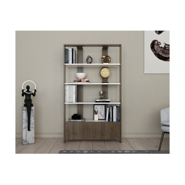 EVDEKİMODA ELENA KİTAPLIK (BEYAZ-CEVİZ) - 2