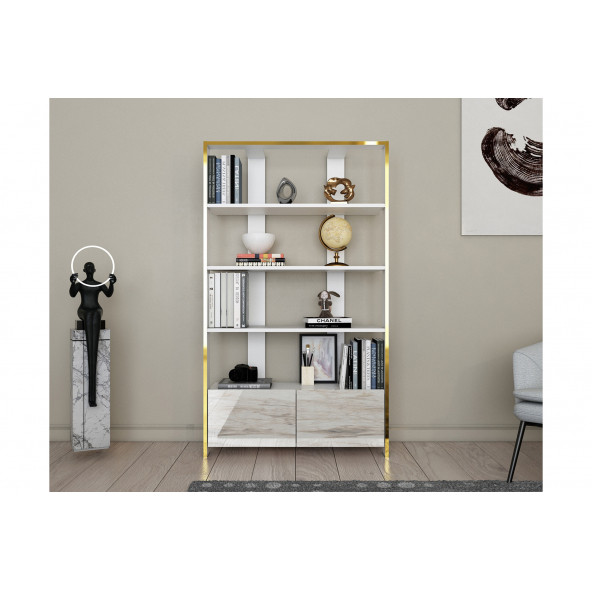 EVDEKİMODA ELENA KİTAPLIK (BEYAZ-EFES) - 2