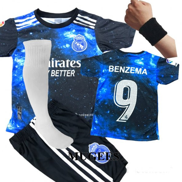 Real Madrid Mavi Siyah Desen Benzema Forması Takımı 4 Lü Set