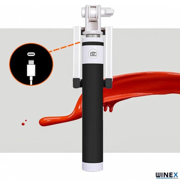 Winex SR342 Katlanabilir Type-C Selfie Stick Çubuğu Siyah - 5