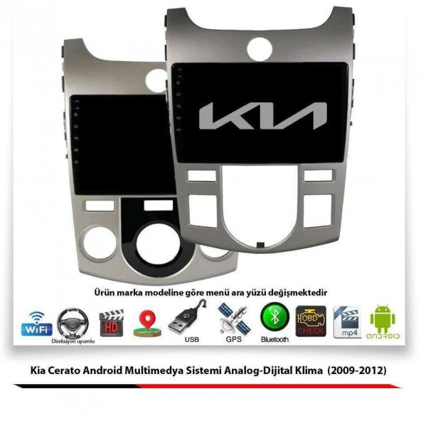 Kia Cerato Android Multimedya Sistemi Analog Ditital Klima (2009-2012) 4 GB Ram 64 GB Hafıza 8 Çekirdek Navigatör
