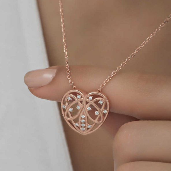 925 Ayar Gümüş Bombeli Kalp Kadın Gümüş Kolye - Resim 5