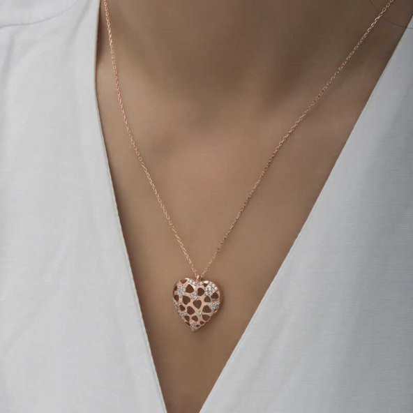 925 Ayar Gümüş Bombeli Kalp Kadın Gümüş Kolye - Resim 5