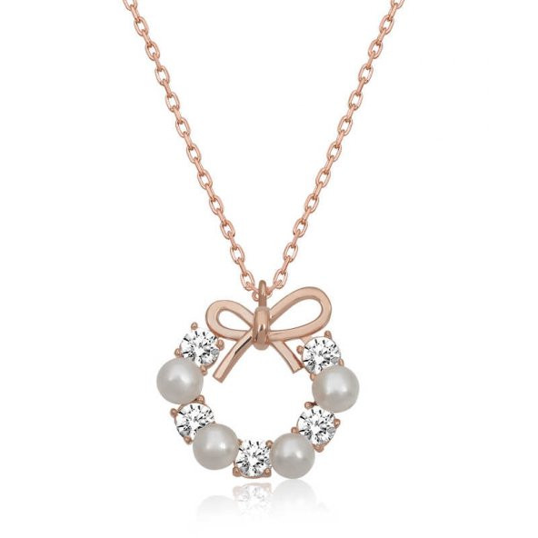 925 Ayar Gümüş İnci Kurdele Kadın Gümüş Kolye - Resim 2