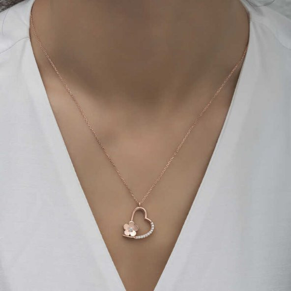 925 Ayar Gümüş Çiçekli Kalp Kadın Gümüş Kolye ürün görseli