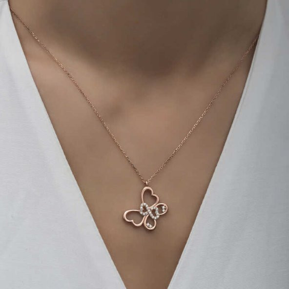 925 Ayar Gümüş Sonsuzluk Kelebek Kadın Gümüş Kolye - Resim 3