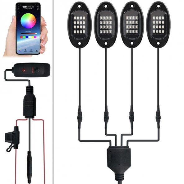 NKT GROUP Off Road Araç Altı Rgb Led Aydınlatma Led 4lü Set App Telefon Ve Kumanda Kontrollü - 7