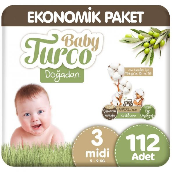 Baby Turco Doğadan Ultra Paket 3 Beden Bebek Bezi 112x3 336 Adet