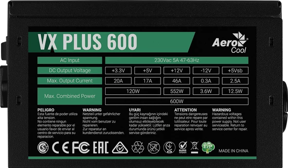 AEROCOOL VX PLUS 600W GÜÇ KAYNAĞI AE-VXP600 - 3