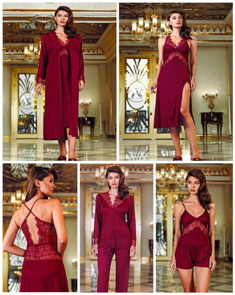 Perin 130  Bordo Penye  6 Lı  Çeyiz Seti - Resim 3