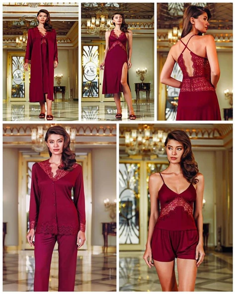 Perin 130  Bordo Penye  6 Lı  Çeyiz Seti - Resim 2