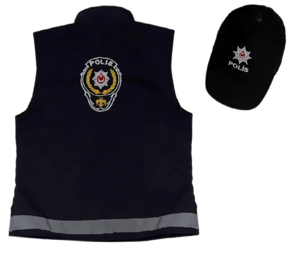 Unisex Çocuk Lacivert Yelekli Mavi Polis Kostümü Yelekli Polis Üniforması Kıyafeti - 3