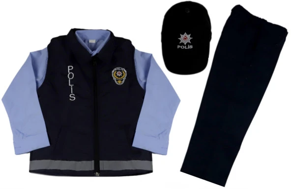 Unisex Çocuk Lacivert Yelekli Mavi Polis Kostümü Yelekli Polis Üniforması Kıyafeti - 5