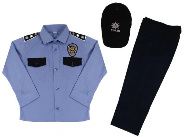 Unisex Çocuk Lacivert Yelekli Mavi Polis Kostümü Yelekli Polis Üniforması Kıyafeti - 6