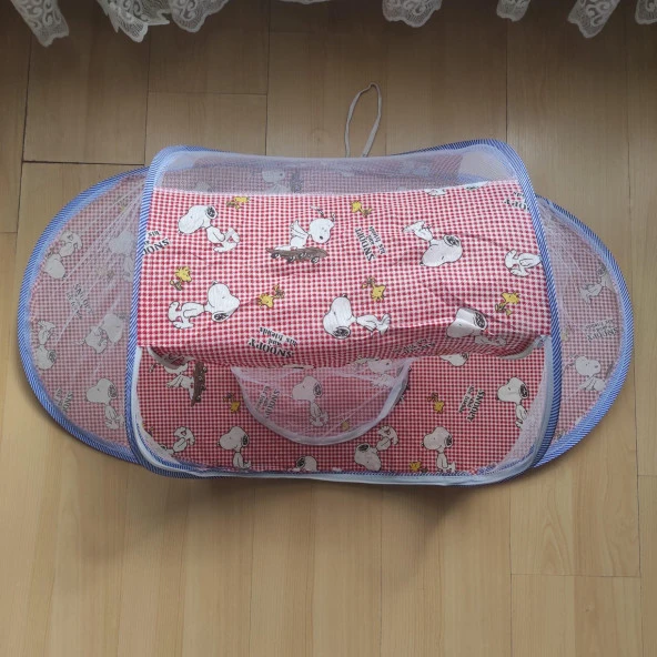 Katlanılabilir Bebek Cibinlik 90 cm Kırmızı Bebek Tül Sineklik Haşere Koruyucu Bebek Çadırı Snoopy - Resim 2