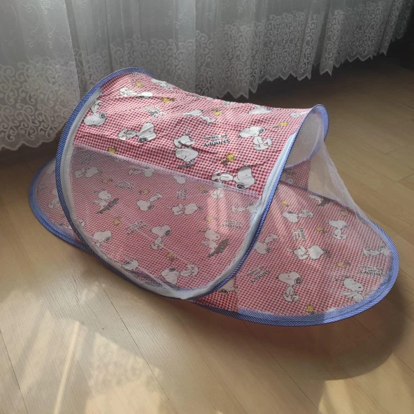 Katlanılabilir Bebek Cibinlik 90 cm Kırmızı Bebek Tül Sineklik Haşere Koruyucu Bebek Çadırı Snoopy - Resim 3