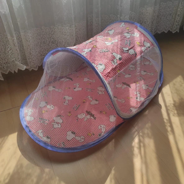 Katlanılabilir Bebek Cibinlik 90 cm Kırmızı Bebek Tül Sineklik Haşere Koruyucu Bebek Çadırı Snoopy - Resim 4