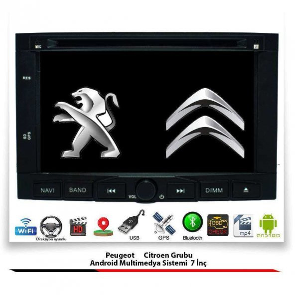 Peugeot 207 Android Multimedya Sistemi 7 İnç (2006-2012) 4 GB Ram 64 GB Hafıza 8 Çekirdek Nakamichi Japon Markası