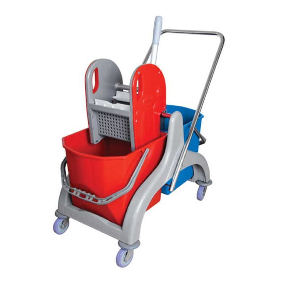 Derin PLASTİK TEMİZLİK ARABASI ÇİFT KOVALI TEKERLEKLİ